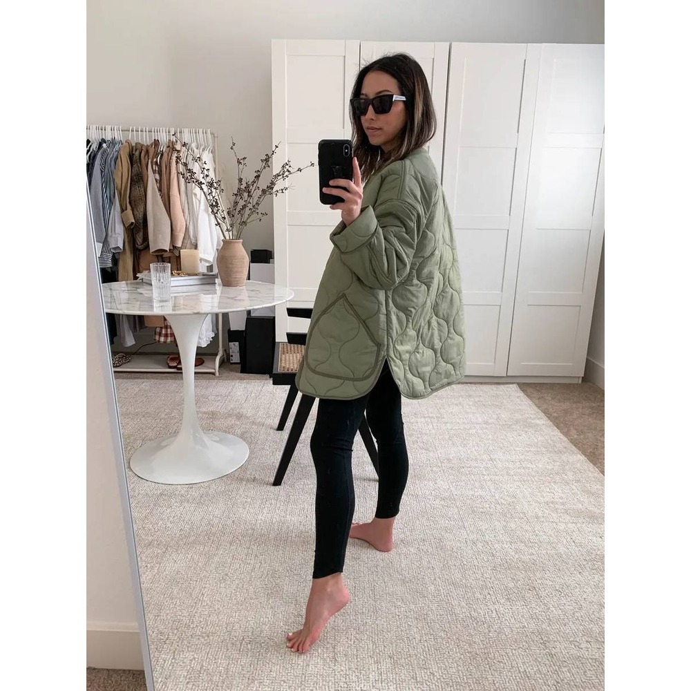 Abercrombie & Fitch Quilted Liner Jacket XL Sage Green Oversized - Picture 3 of 9